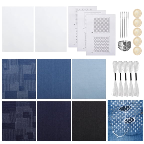 Sashiko Embroidery Starter Set, Water-Soluble Fabric Thread Needles Kit, Pure Cloth Stencil Templates, DIY Craft Supplies