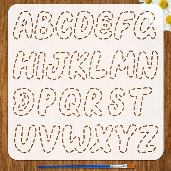 Sashiko Stencil with 1Pc Plastic Brush 11.8x11.8 inch Alphabet Letters Pattern Drawing Stencil Embroidery Themes Template