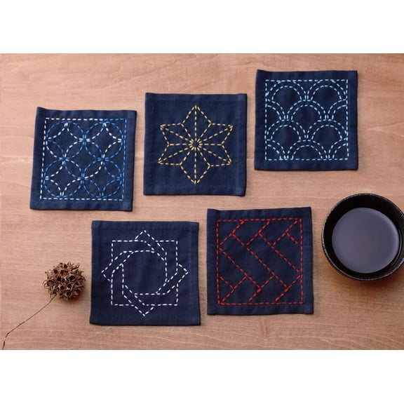 Sashiko Tsumugi Sampler Coasters Navy Blue from EmmaCreation