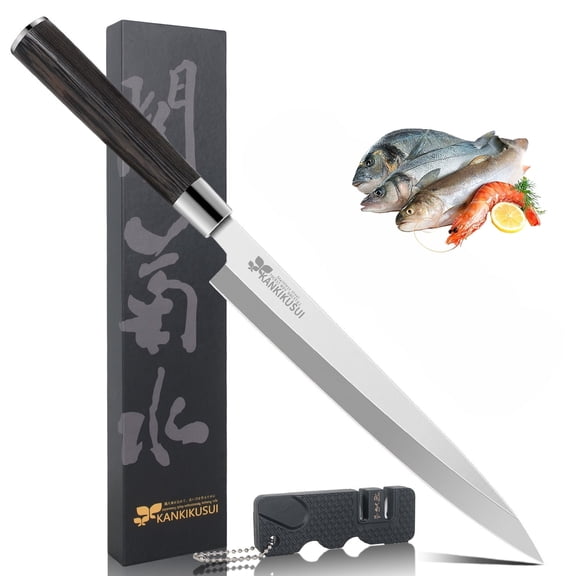 Sashimi Knife, 9.3" Sushi Knife Set with Sharpener/Gift Box, HC70cr17mov Yanagiba Knife