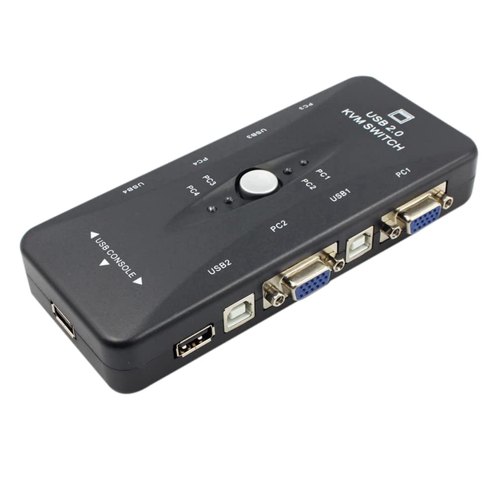 Sasiedom VGA KVM Switch, 4 Port KVM Switch for 4 Computers Share One Monitor Keyboard Mouse Printer, Compatible for Laptop PC Windows Mac OS System