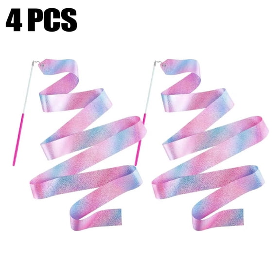 Sasio 4-Pack Sparkling Dance Ribbons with Wand 6.6ft Twirling Ribbons for Girls, Princess, Mermaid, Ballerina, Gymnast Birthday Party Favors & Classroom Talent Show
