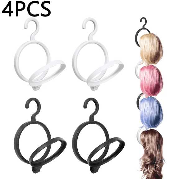 Sasio 4PCS 4-in-1 Wig Stand, a portable multi-wig hanger thats stackable and perfect for travel and outdoor activities.