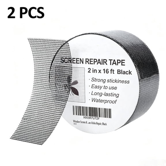 Sasio Black Window Screen Repair Tape, 2 in X 16 ft Screen Repair Kit for Windows or Doors, Strong Adhesive Fiberglass Mesh Patch Tape