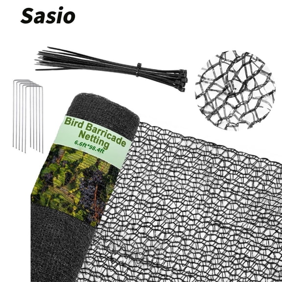 Sasio Garden Bird Netting, 6.5*98.4fteet, Heavy-Duty Gardening Protection Netting, Includes 10 Free Nails, Ideal for Fruits, Vegetables, and Deer, Protects Plants from Birds.
