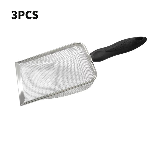 Sasio Stainless Steel Litter Scoop (3-Pack),Non-Stick Coated Metal Fine Litter Scoop with Mesh Head, Suitable for Reptiles and Kittens (Black, 2mm Mesh)
