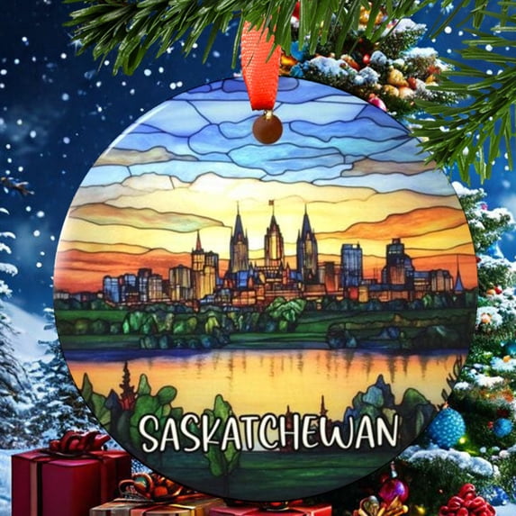 Saskatchewan Christmas Ornament, Ceramic, Acrylic - City Travel Souvenir, Tree Hanging, Holiday Keepsake 2025, Wanderlust Gift, Collector’s Piece, Holiday Tree Decoration