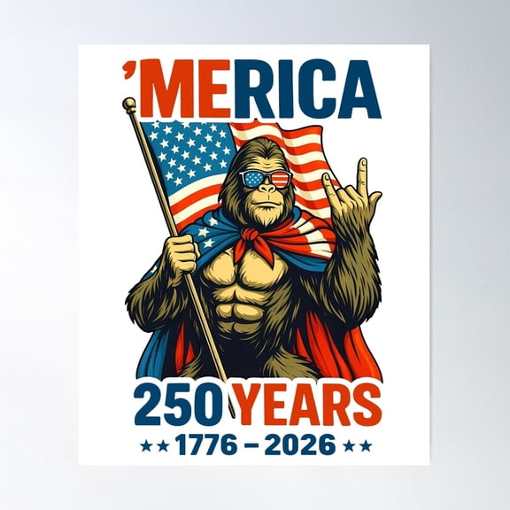Sasquatch 250Th America Anniversary Retro Us 250 Years Decor Unframed Paper Print