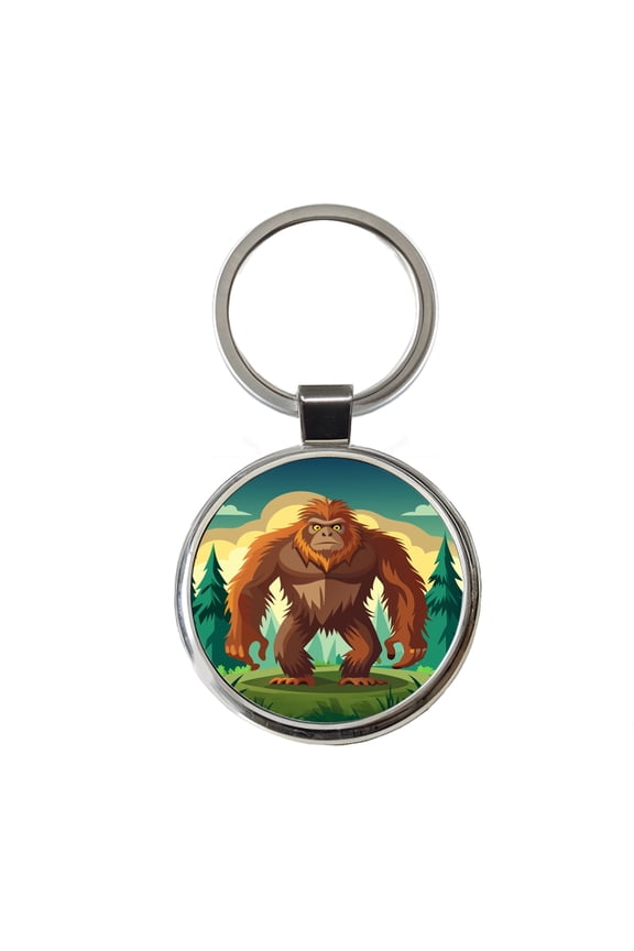 Sasquatch Big Foot Drawing Metal Round Keychain