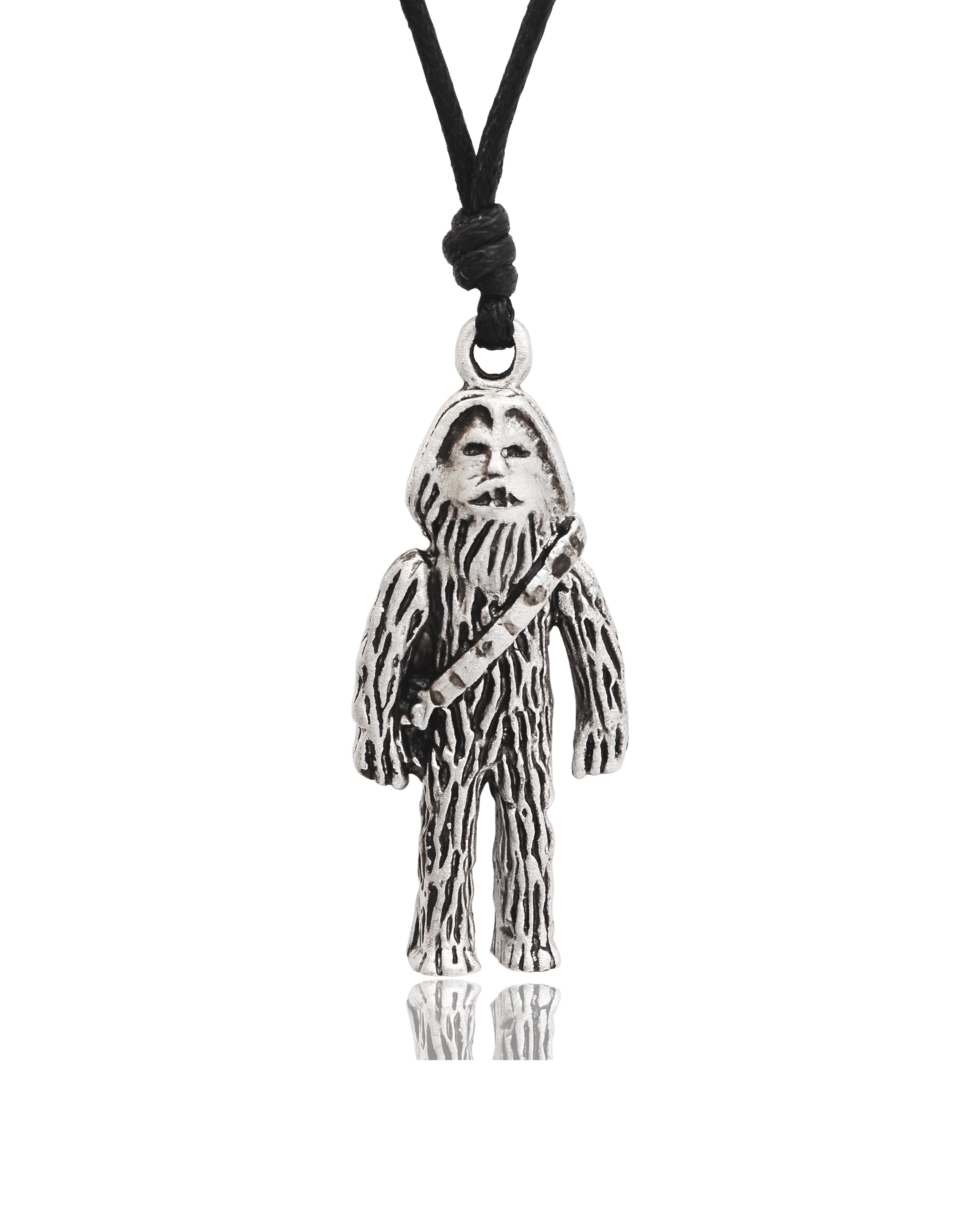 Sasquatch Big Foot Yeti Silver Pewter Charm Necklace Pendant Jewelry With Cotton Cord