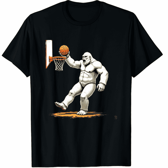 Sasquatch Bigfoot Basketball Ball Player Slam Dunk Hoops Graphic Black T-Shirt for Men and Women