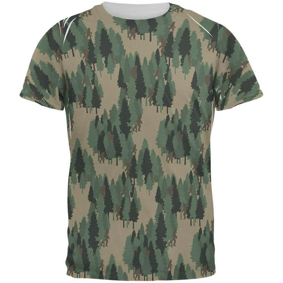 Sasquatch Bigfoot Camo Repeat Pattern All Over Mens T Shirt Multi X-LG