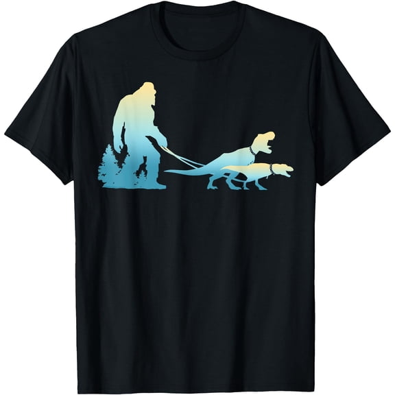 Sasquatch Bigfoot Walking T-Rex Dinosaurs Funny Dinosaur Unisex T-Shirt for Men Women Kids,Black Color,Size L