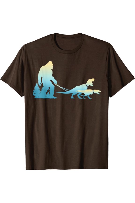 Sasquatch Bigfoot Walking T-Rex Dinosaurs Funny Dinosaur Unisex T-Shirt for Men Women Kids,Dark Chocolate Color,Size 5XL