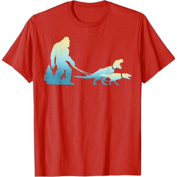 Sasquatch Bigfoot Walking T-Rex Dinosaurs Funny Dinosaur Unisex T-Shirt for Men Women Kids
