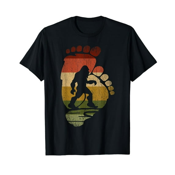 Sasquatch Conspiracy Theory Cryptid Retro Footprint Bigfoot Black T-Shirt