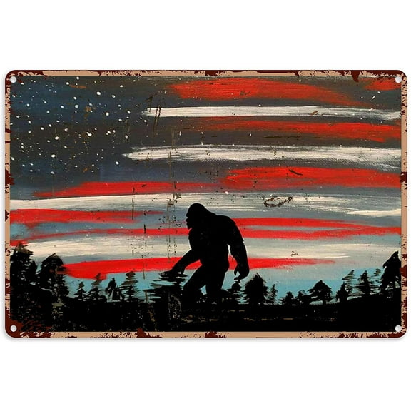 Sasquatch Decor Outdoor Bigfoot What Happens in The Bathroom Metal Sign Decor Tin Aluminum Sign Wall Art Metal Poster for Home Bar Party Bathroom Outside 12x8 inch