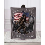 Sasquatch  Don t Stop Believin  50 x 60 Inch Plush Throw Blanket   Bigfoot Patriotic Design