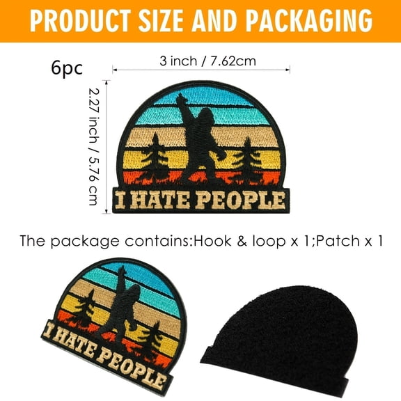 Sasquatch Embroidered Patches Set - Funny Sunset Design Morale Badges for Customizing Backpacks, Jackets, Jeans, Hats, and Gym Bags