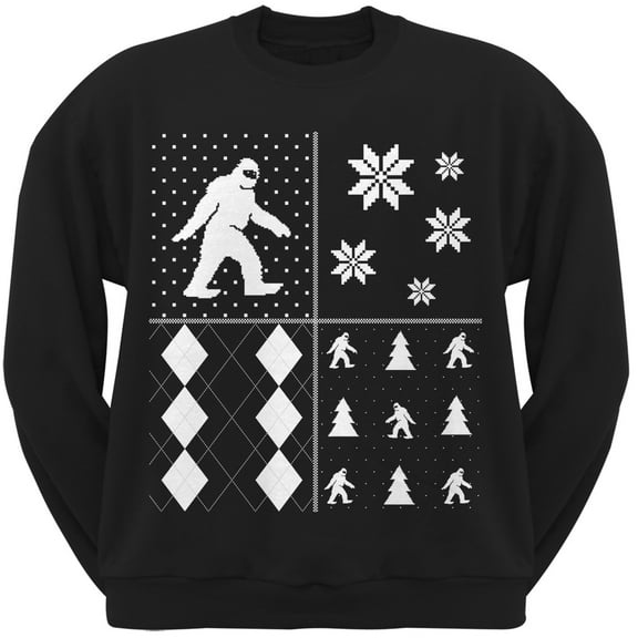 Sasquatch Festive Blocks Ugly Christmas Sweater Black Sweatshirt - Medium