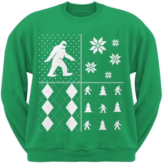 Sasquatch Festive Blocks Ugly Christmas Sweater Green Sweatshirt - 2X-Large