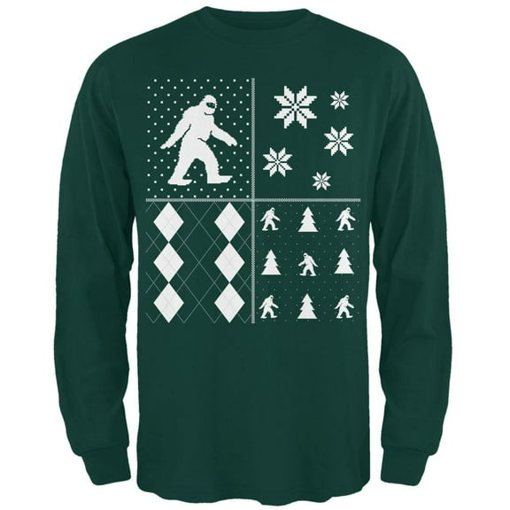 Sasquatch Festive Blocks Ugly XMAS Sweater Forest Adult Long Sleeve T-Shirt - Medium