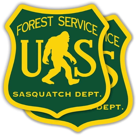 Sasquatch Forest Service Dept Waterproof Vinyl Sticker Decal 2 Pack, Funny Bigfoot Badge for Laptop, Water Bottle, Car Bumper, and Tumbler (4" x 4")
