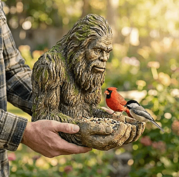 Sasquatch Garden Statue Bird Feeder, Waterproof Tree-Mounted Outdoor Resin Bird Feeder with Hidden Keyhole Hanger, Highly Attractive Bird Feeder