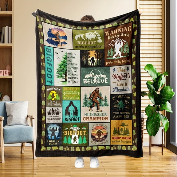 Sasquatch Gifts Throw Blanket for Men & Women, Flannel Camping Blanket, Hide and Seek Bigfoot Gift for Christmas Birthday Outdoor Lovers