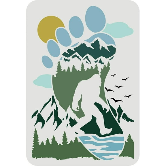 Sasquatch Painting Stencil 11.7x8.3inch Reusable Big Foot Stencil for Wall Floor Furniture Wood and Paper Mixed Color