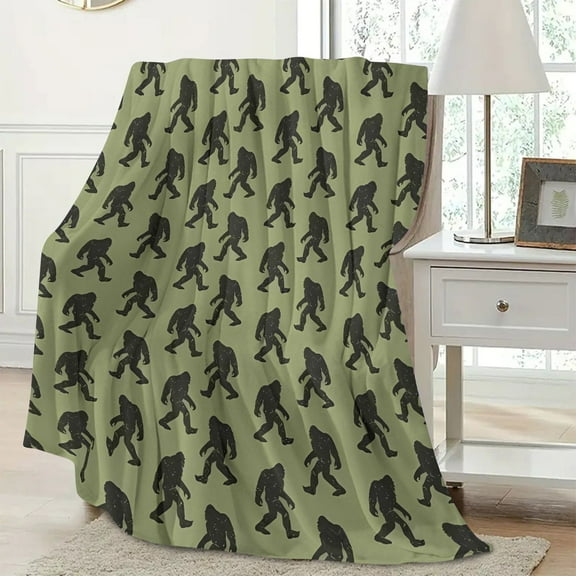 Sasquatch Pattern Flannel Fleece Throw Blanket Soft Warm and Smooth Perfect Gift for Family Friends Versatile for Shawl Sofa Air Conditioner Bed Contemporary Style All Seasons Digital Print
