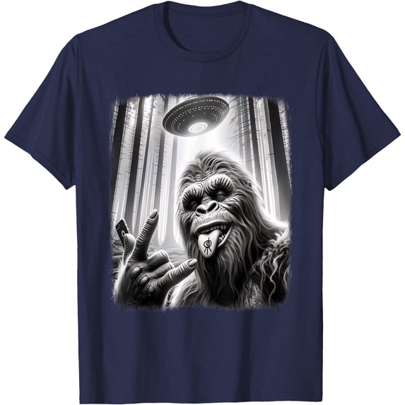 Sasquatch Selfie Big Foot Rock On UFO Alien Funny Unisex T-Shirt for Men Women Kids Toddler,Navy Color,Size 2T