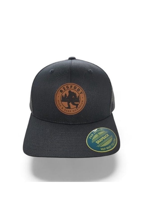 Sasquatch Trucker Hat - Funny Bigfoot Patch for Men - Black on Black Mesh