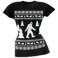 thumbnail image 1 of Sasquatch Ugly Christmas Sweater Black Soft Juniors T-Shirt - Medium, 1 of 1