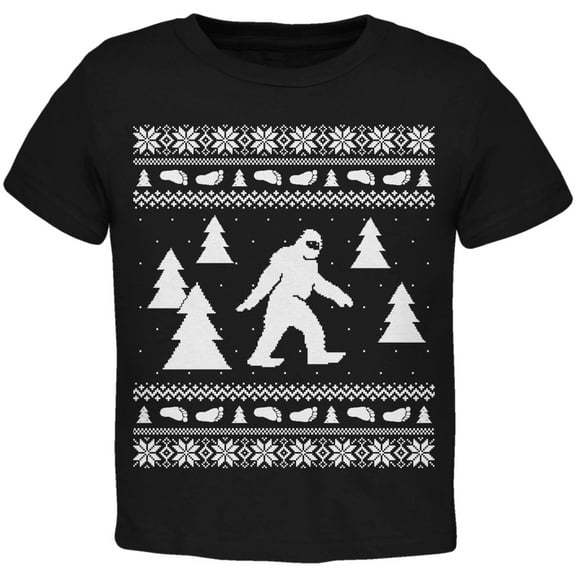Sasquatch Ugly Christmas Sweater Black Toddler T-Shirt - 3T