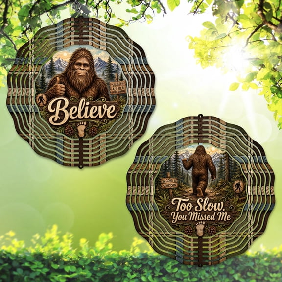 Sasquatch Wind Spinner, Bigfoot Nature Cryptid Outdoor Hanging Garden Decor, Gift for Men