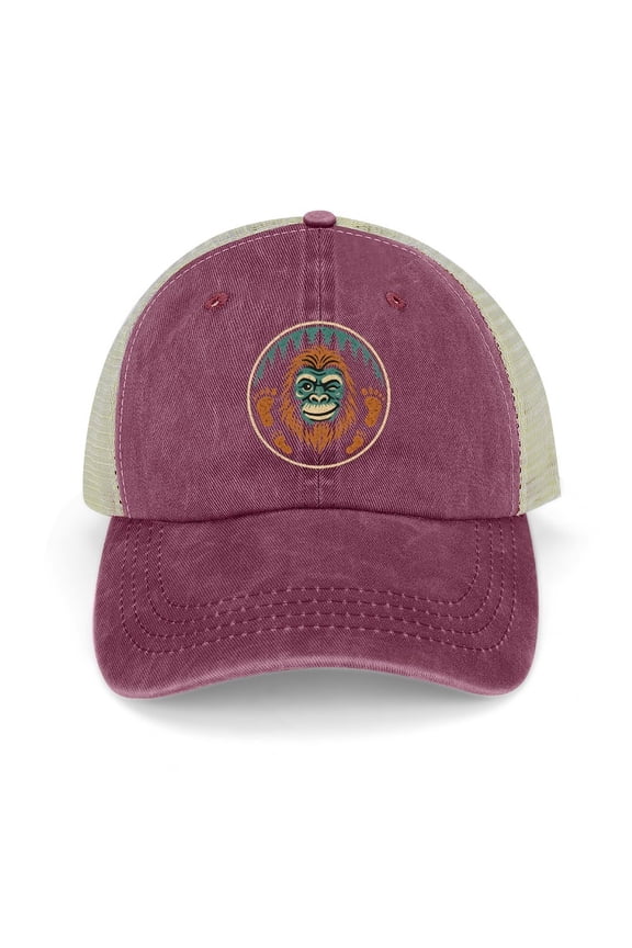 Sasquatch Wine Red Adjustable Trucker Baseball Cap for Men Women, Mesh Snapback Hat