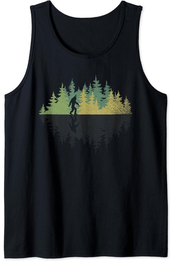 Sasquatch Yeti Reflection Forest Trees Conspiracy Bigfoot Tank Top Size S-3XL