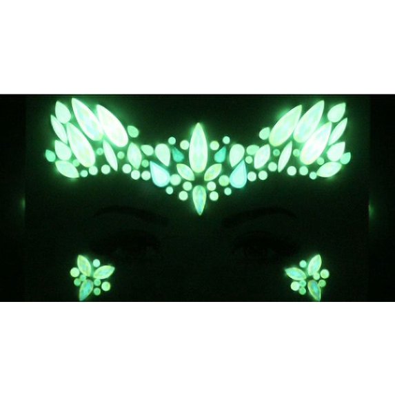 Sass Chick Rhinestone Glow in the Dark Face & Eyes Body Stickers - Great for Raves, Parties, Halloween, EDC, Carnivals, Festivals, CostumesPasties, Nipple Covers