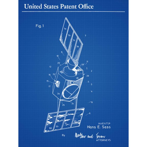 Sass Communications Satellite 1971 Patent Plan Extra Large XL Wall Art Poster Print