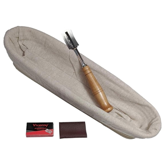 Sassafras Proofing Basket Oblong with Cloth Liner, Lame & Dough Rising Cloth