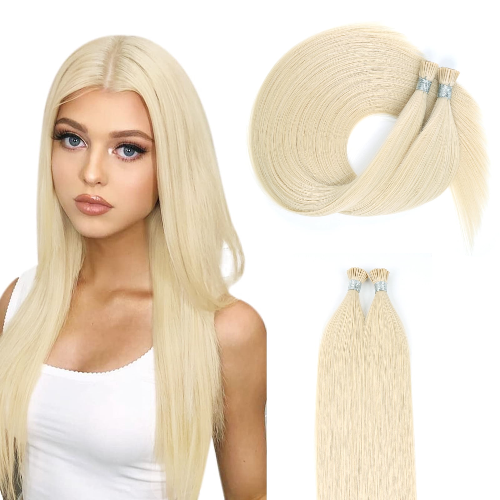 Sassina Hair I-Tip Hair Extensions 100% Virgin Human Hair Beach Blonde #613 18 Inch 50 Strands 50g