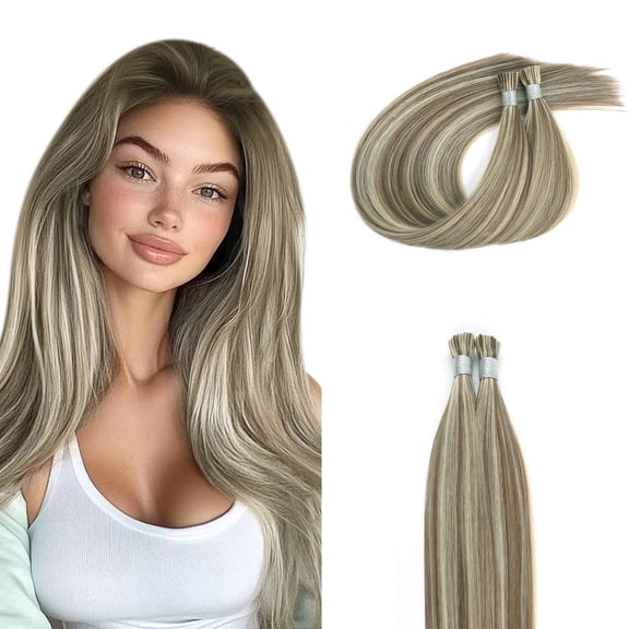 Sassina Hair I-Tip Hair Extensions 100% Virgin Human Hair Highlights P6/24# 22 Inch 50 Strands 50g