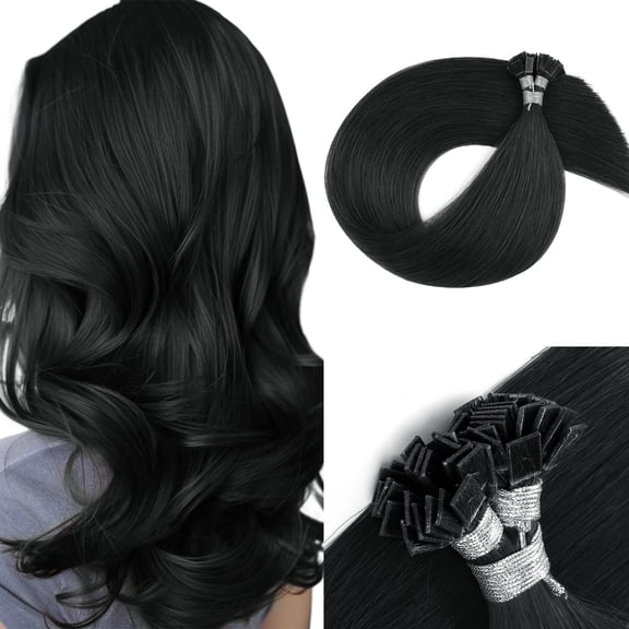 Sassina Hair Keratin Bond Flat Tip Extensions 100% Virgin Hair Jet Black #1 18 Inch
