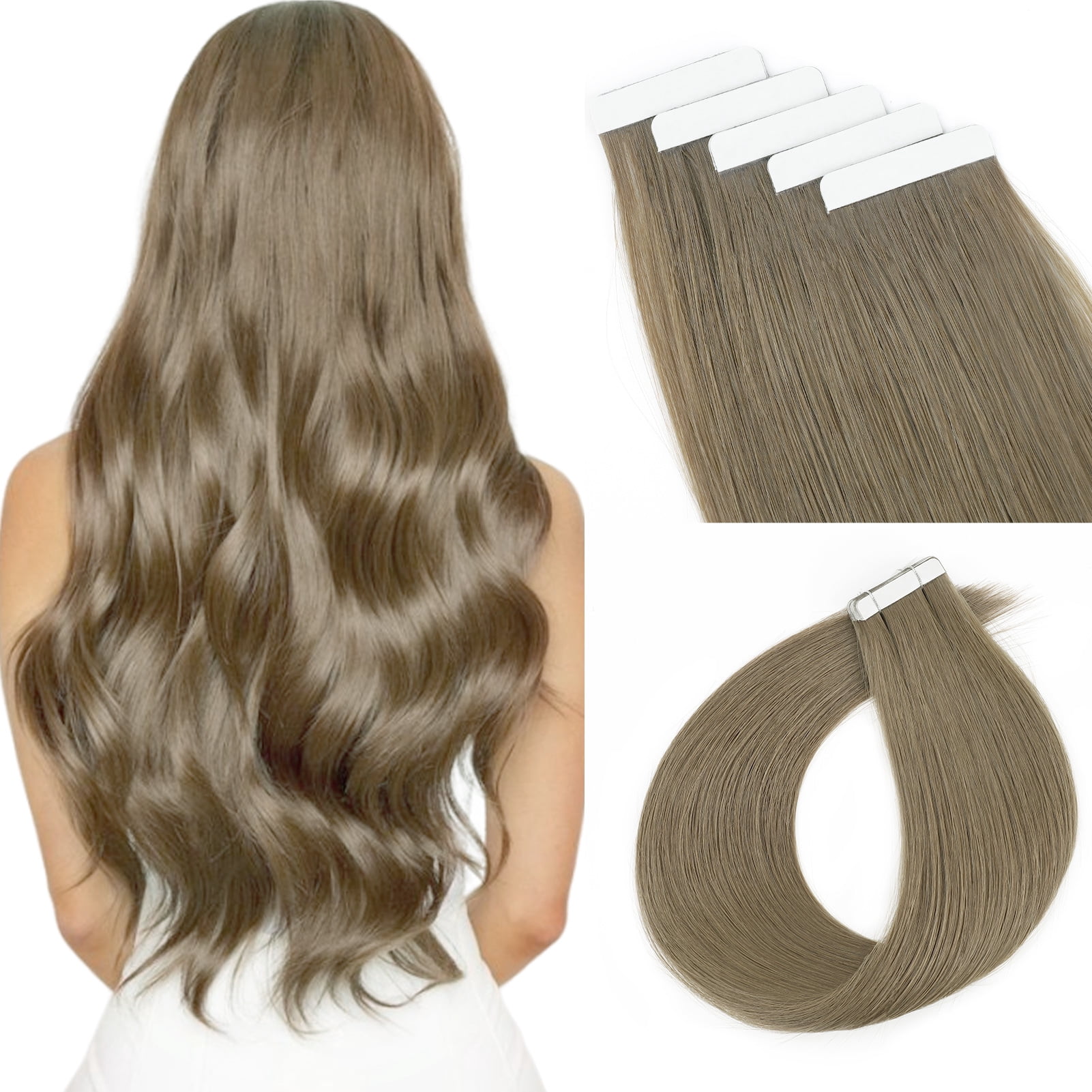 Sassina Tape-In Hair Extensions 100% Human Hair Sandy Brown #18A 18 Inch 20pcs 50g