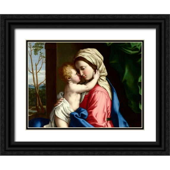 Sassoferrato 24x19 Black Ornate Wood Framed with Double Matting Museum Art Print Titled - The Virgin and Child embracing (detail)