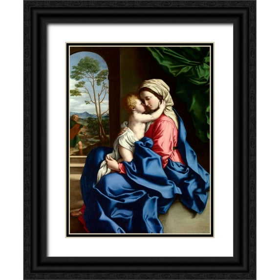 Sassoferrato 25x32 Black Ornate Wood Framed with Double Matting Museum Art Print Titled - The Virgin and Child embracing