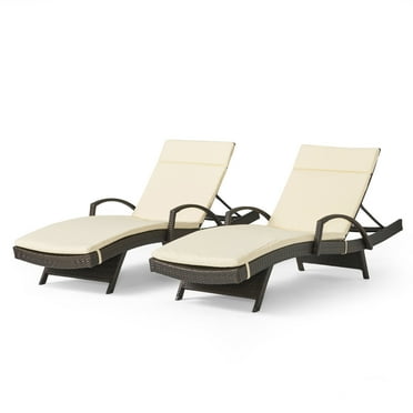 Sassoon Outdoor Wicker Adjustable Chaise Lounge, Set of 2, Brown and Ivory