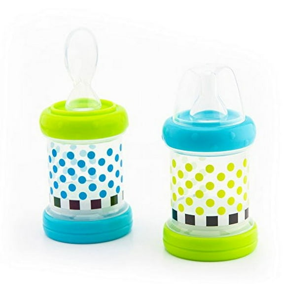 Sassy Baby Food Nurser â€“ 4+ Months Set of 2- 4oz 100% Silicone Nipple and Spoon BPA-Free