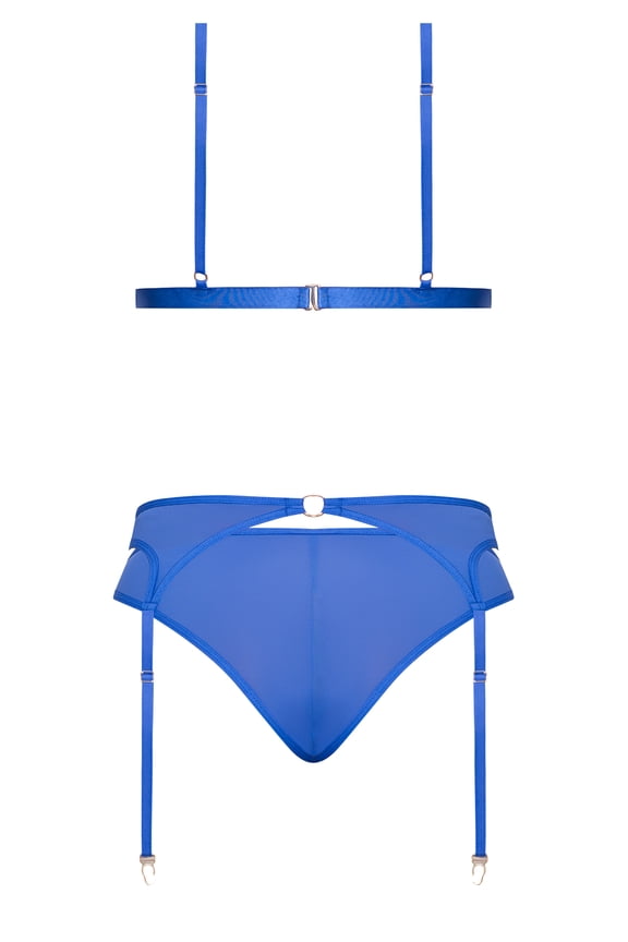 - Sassy Bra Garter & Rouched Panty (Cobalt Blue, Plus Size 2XL)